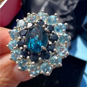 XXL Genuine Natural Blue Sapphire Aquamarine Cocktail ring band sz 8 sizable